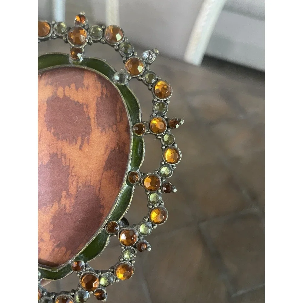 Mini Rhinestone Jeweled Heart Shape Photo Picture Frame Easel Back 2.5